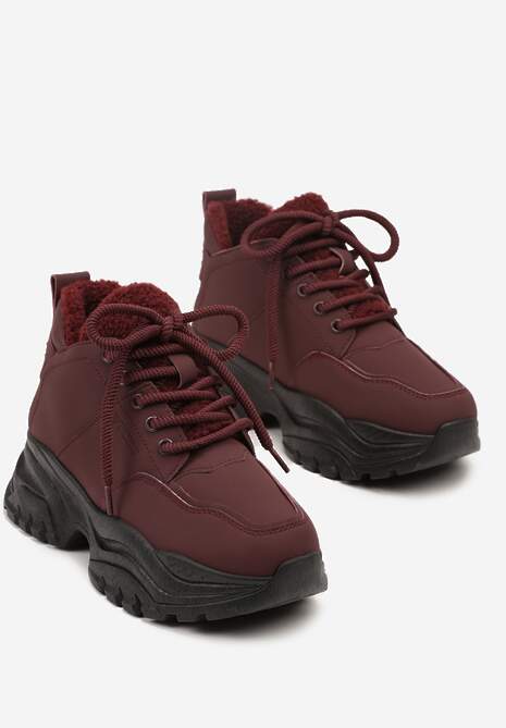 Bordowe Trapery Sneakersy Vices na Platformie z Tłoczeniem Nirrise