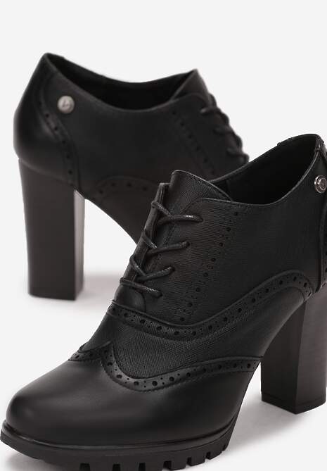 Czarne Sznurowane Półbuty na Słupku Guirguis