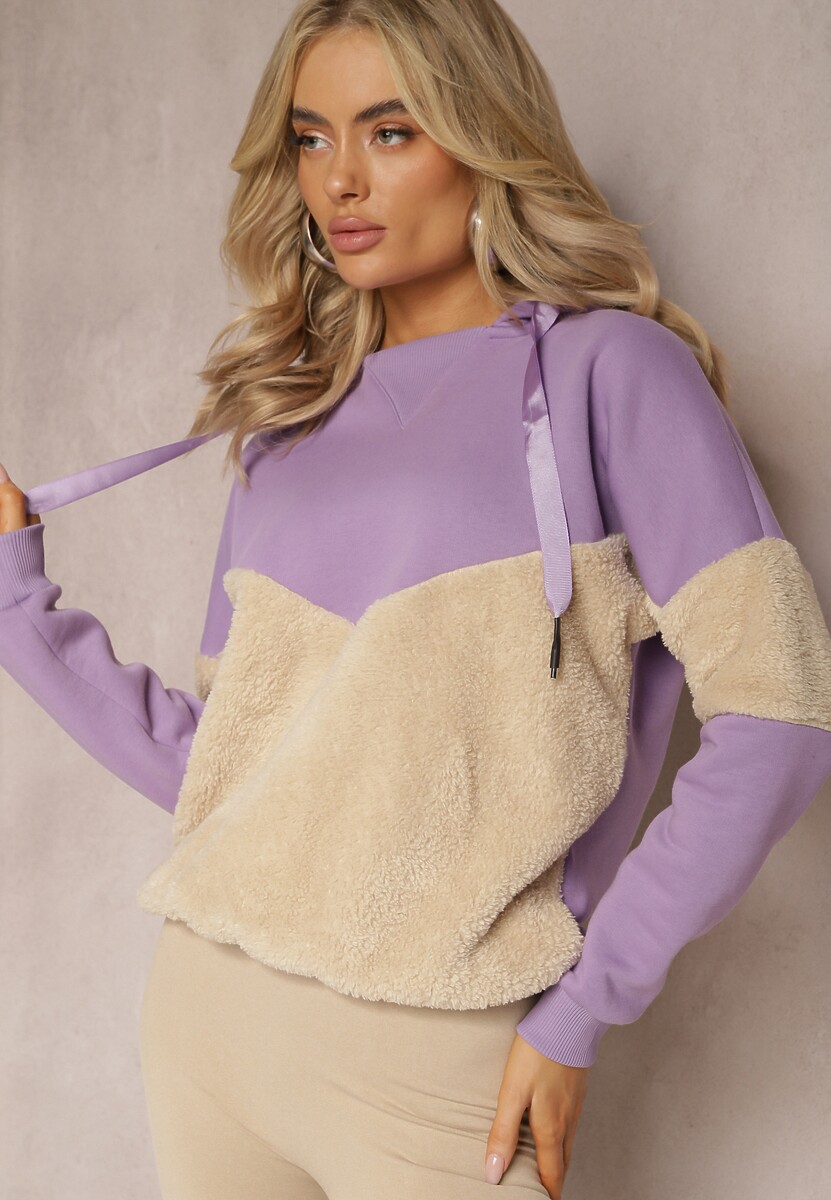 Biała Bawełniana Bluza z Kapturem ze Ściągaczami i Polarem Eurynia