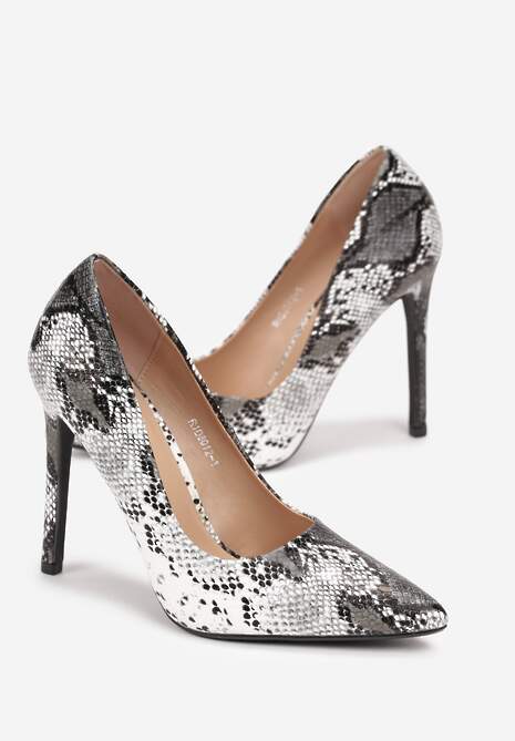 Czarne Szpilki ze Szpiczastym Noskiem i Tłoczeniem Skóry Węża Hyaneta