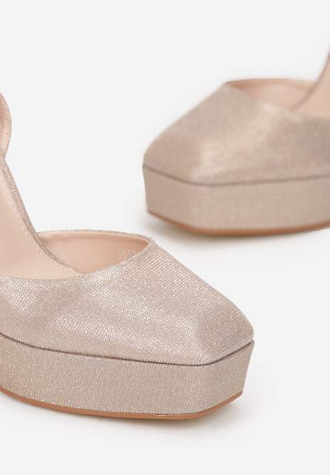 Złote Brokatowe Sandały na Wysokim Słupku i Platformie Minale