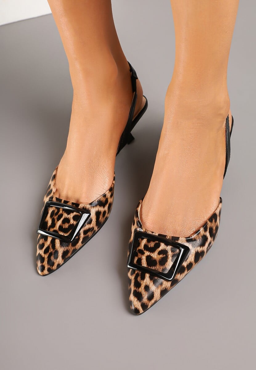 Panterkowe Czółenka na Kaczuszce Slingback Ozdobione Klamrą Korreia