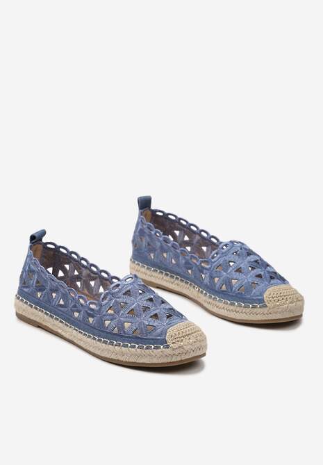 Niebieskie Ażurowe Espadryle na Płaskiej Podeszwie z Plecionki Nariel