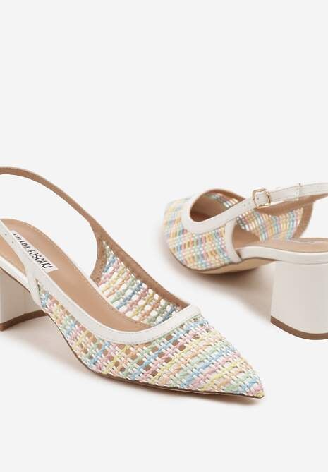 Białe Sandały na Słupku Slingback Ozdobione Szydełkową Cholewką Novilissea