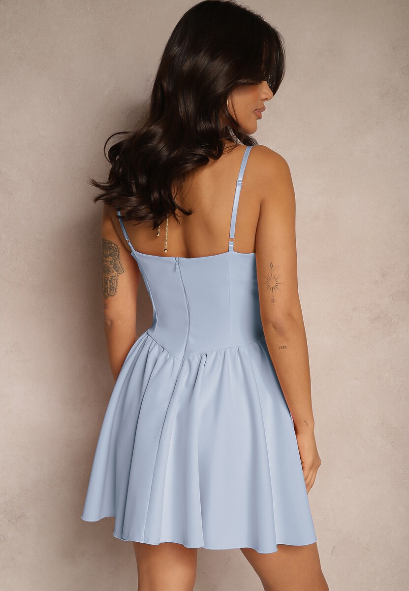 Jasnoniebieska Rozkloszowana Sukienka z Gorsetową Górą na Ramiączkach Leannith