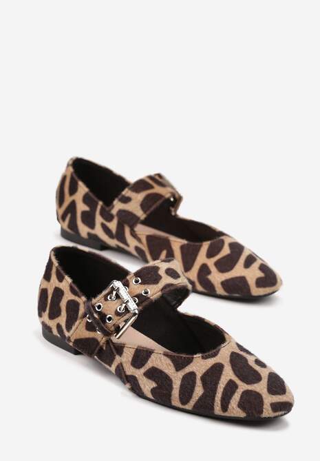 Panterkowe Balerinki Vices w Stylu Mary Jane ze Skórzaną Wkładką Rilaneia