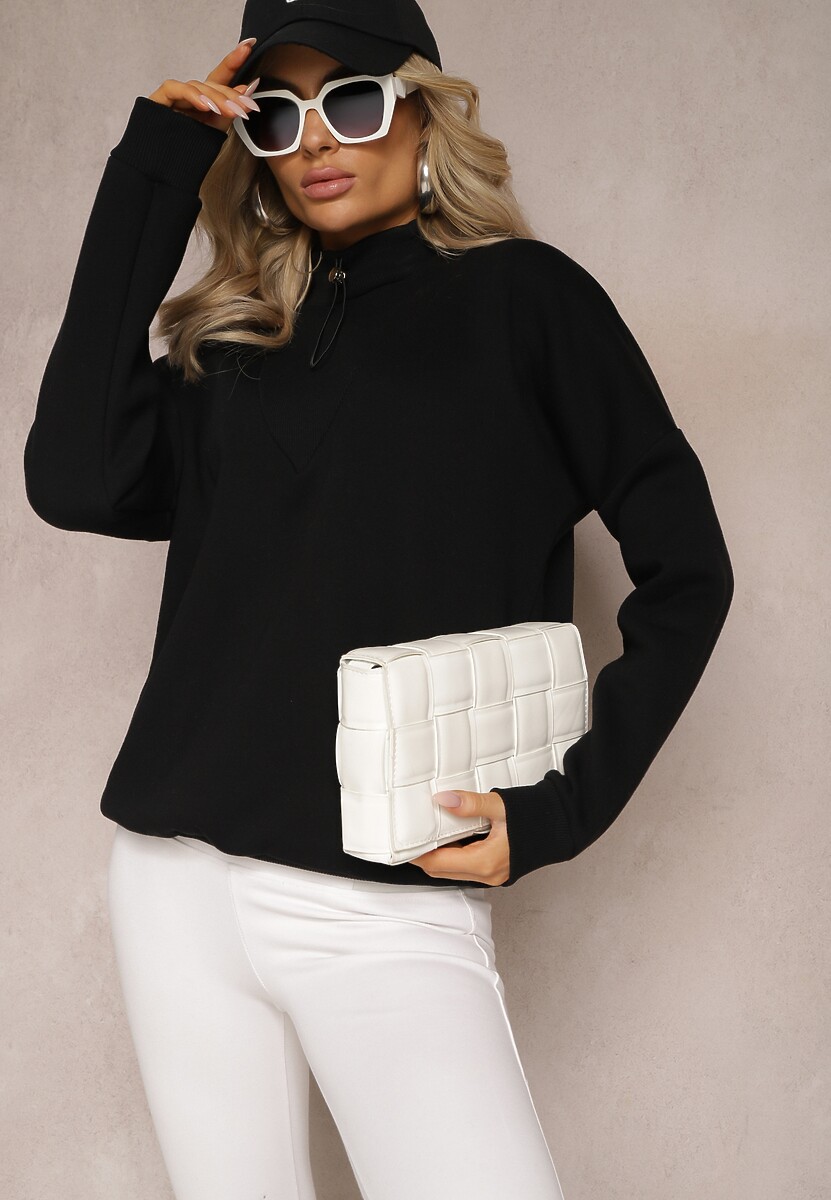 Czarna Ocieplana Bluza Bawełniana z Półgolfem Heraia