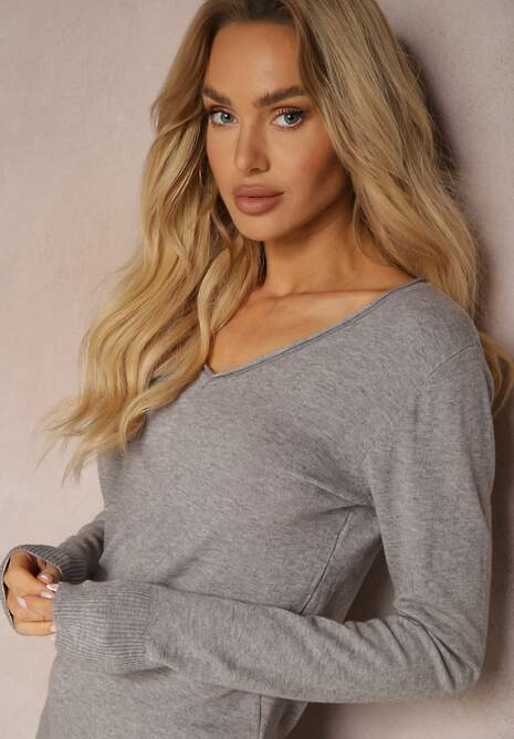 Szary Sweter z Dodatkiem Kaszmiru o Klasycznym Kroju Taianne