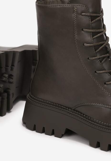 Zielone Botki Workery Sznurowane Gwanwa