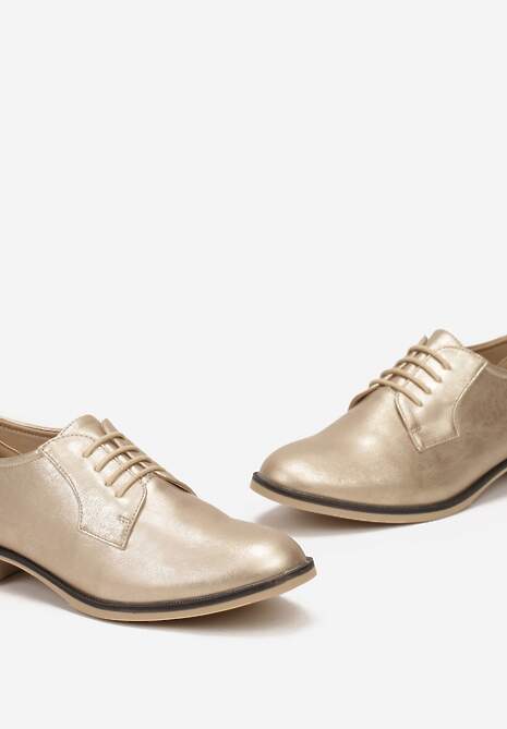 Złote Sznurowane Półbuty na Płaskim Obcasie Tarlimi