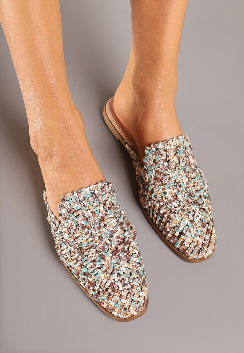 Brązowe Klapki Mule Ozdobione Koronką Setilwena