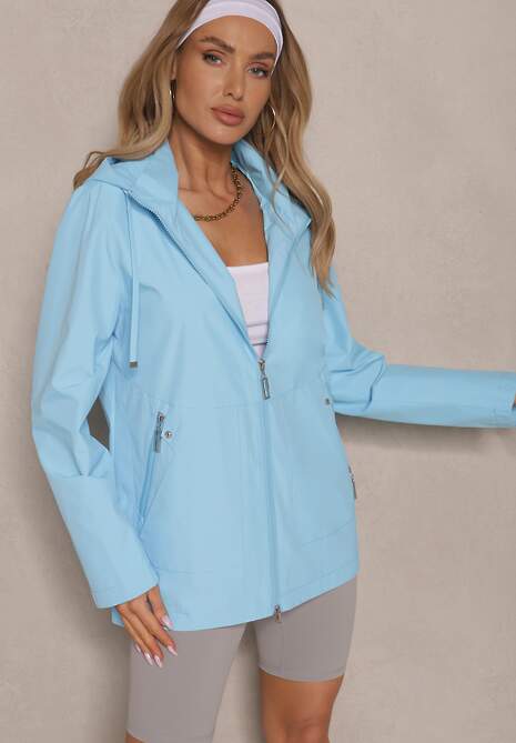 Jasnoniebieska Kurtka w Stylu Wiatrówki z Odpinanym Kapturem Ndivena