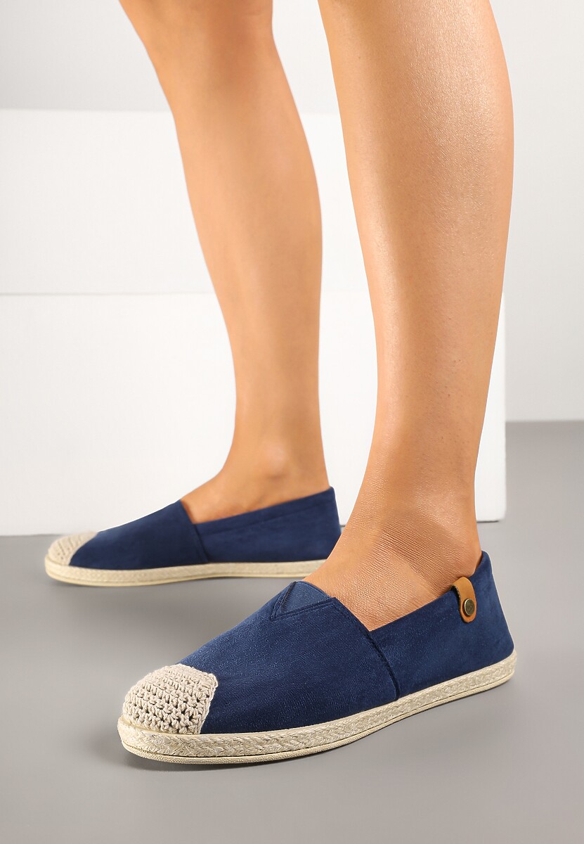 Granatowe Espadryle z Elastyczną Wstawką Zdobione Plecionką Kinellis
