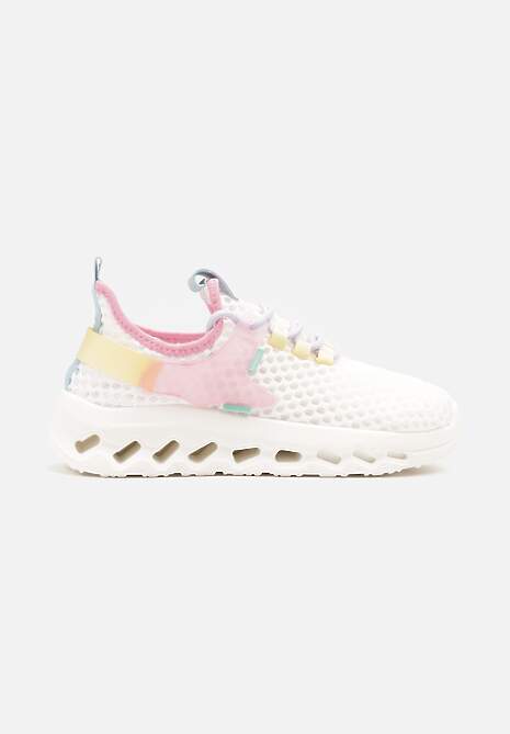 Biało-Różowe Buty Sportowe Sneakersy Siateczkowe na Tłoczonej Platformie Lurilia