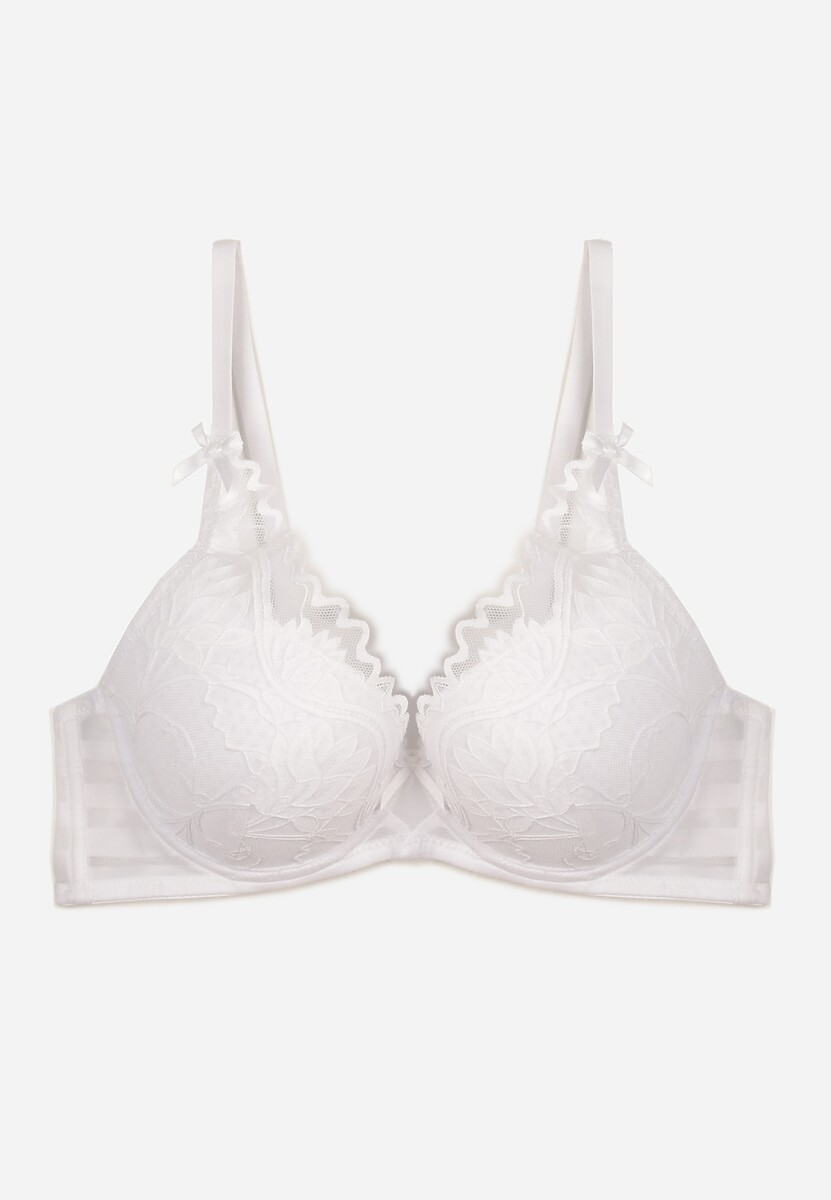 Biały Biustonosz Zdobiony Koronką i Kokardami Morgavia