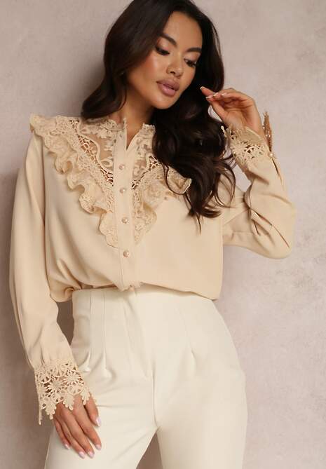 Beżowa Koszula z Koronką Hassei