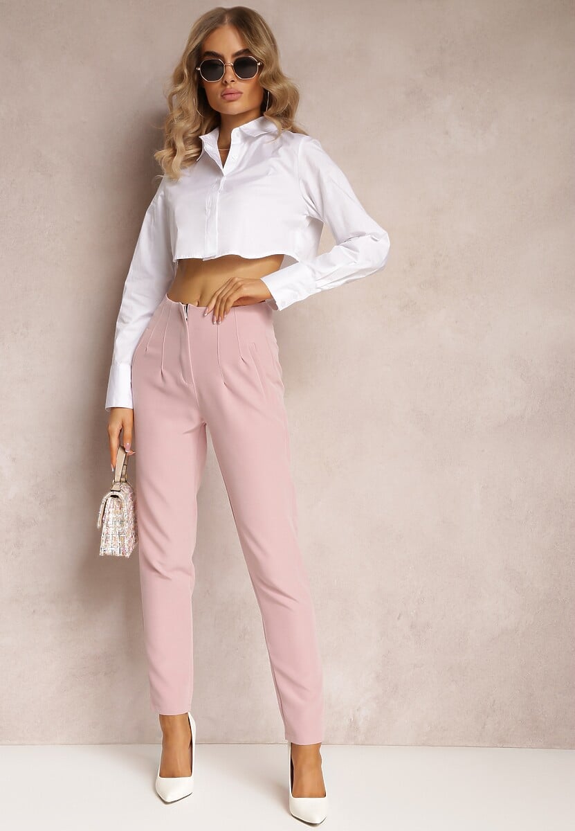 Różowe Spodnie z Prostymi Nogawkami i Imitacją Kieszeni Viarvi