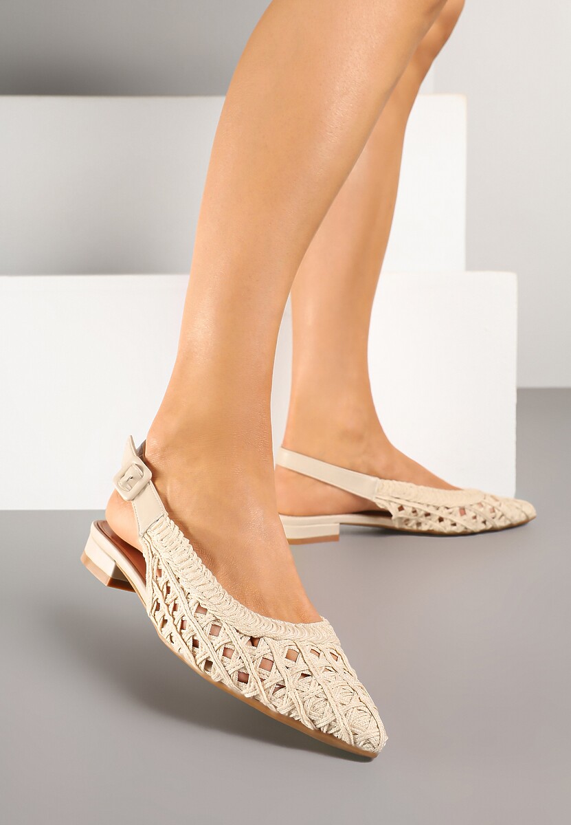 Beżowe Sandały Plecionkowe ze Sprzączką Welirene