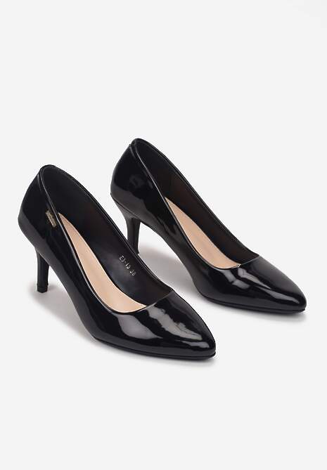 Granatowe Szpilki z Noskiem w Kształcie Migdałka Lakierowane Namania