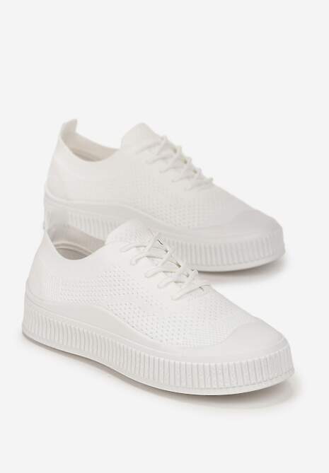 Białe Trampki z Siateczkową Cholewką i Tłoczoną Podeszwą Lalnai