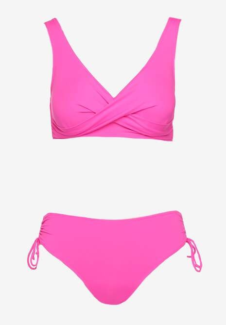 Fuksjowe Bikini Biustonosz i Majtki Figi z Wiązaniem Kinalisa
