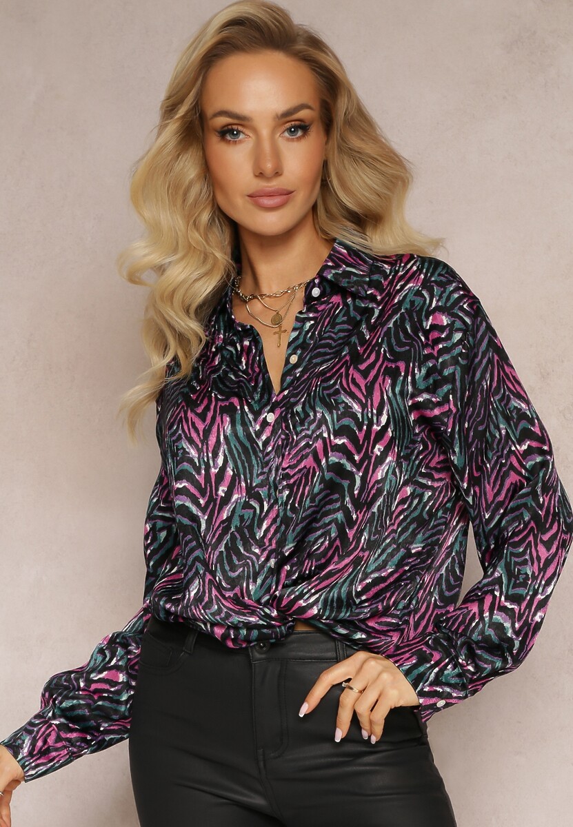 Zielono-Różowa Koszula Ozdobiona Abstrakcyjnym Wzorem Talimesse