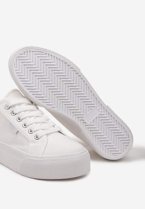 Białe Casualowe Trampki przed Kostkę na Platformie ze Sznurowaniem Reapita