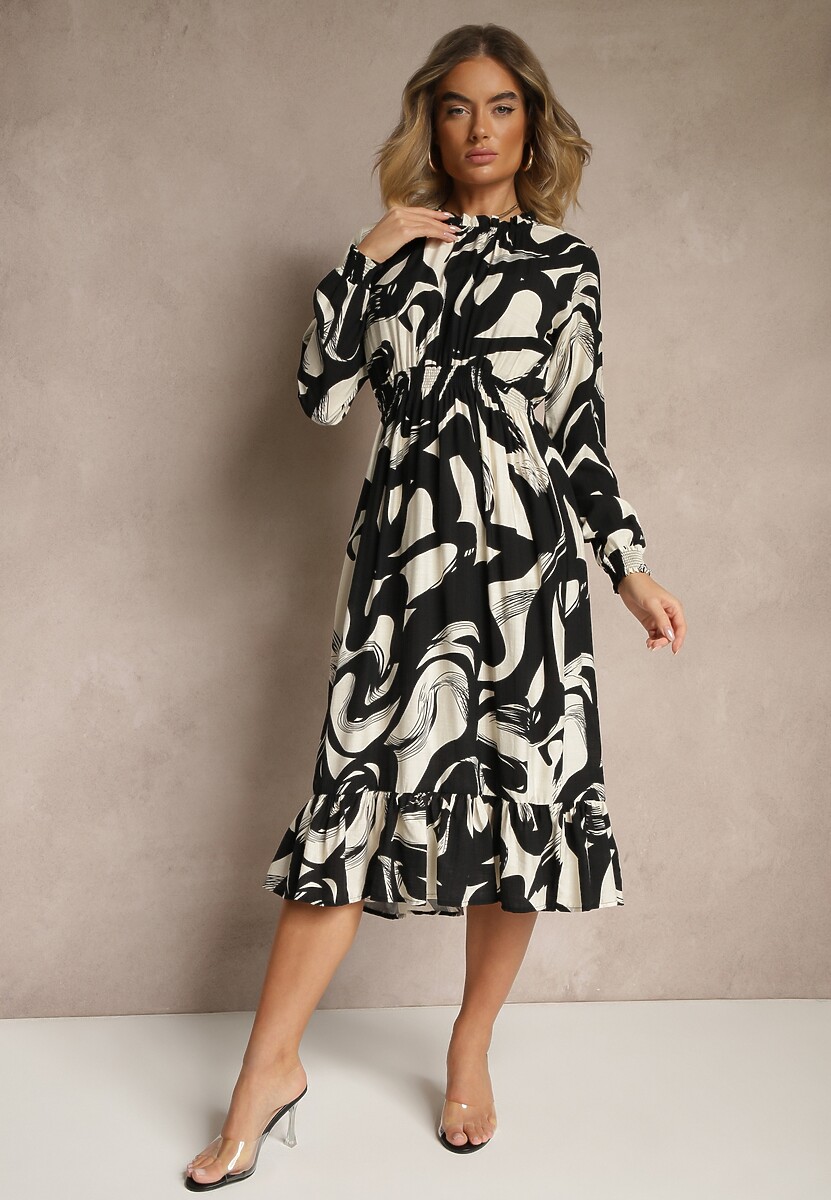 Czarna Sukienka z Bawełną i Abstrakcyjnym Wzorem Tersedi