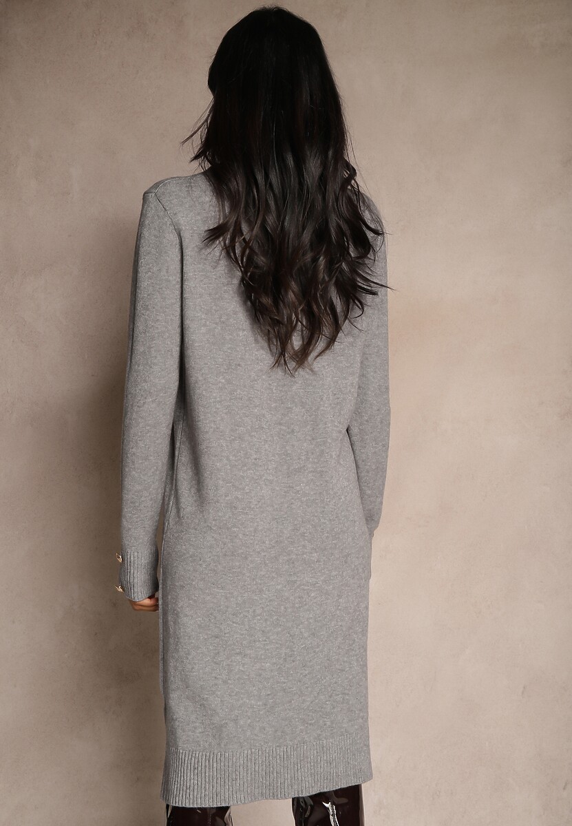 Jasnoszara Pudełkowa Sukienka z Wiskozą Modalem i Guzikami Jesalttia