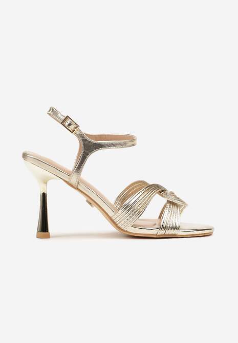 Złote Sandały Vices na Szpilce Ozdobione Połyskiem Dorittia