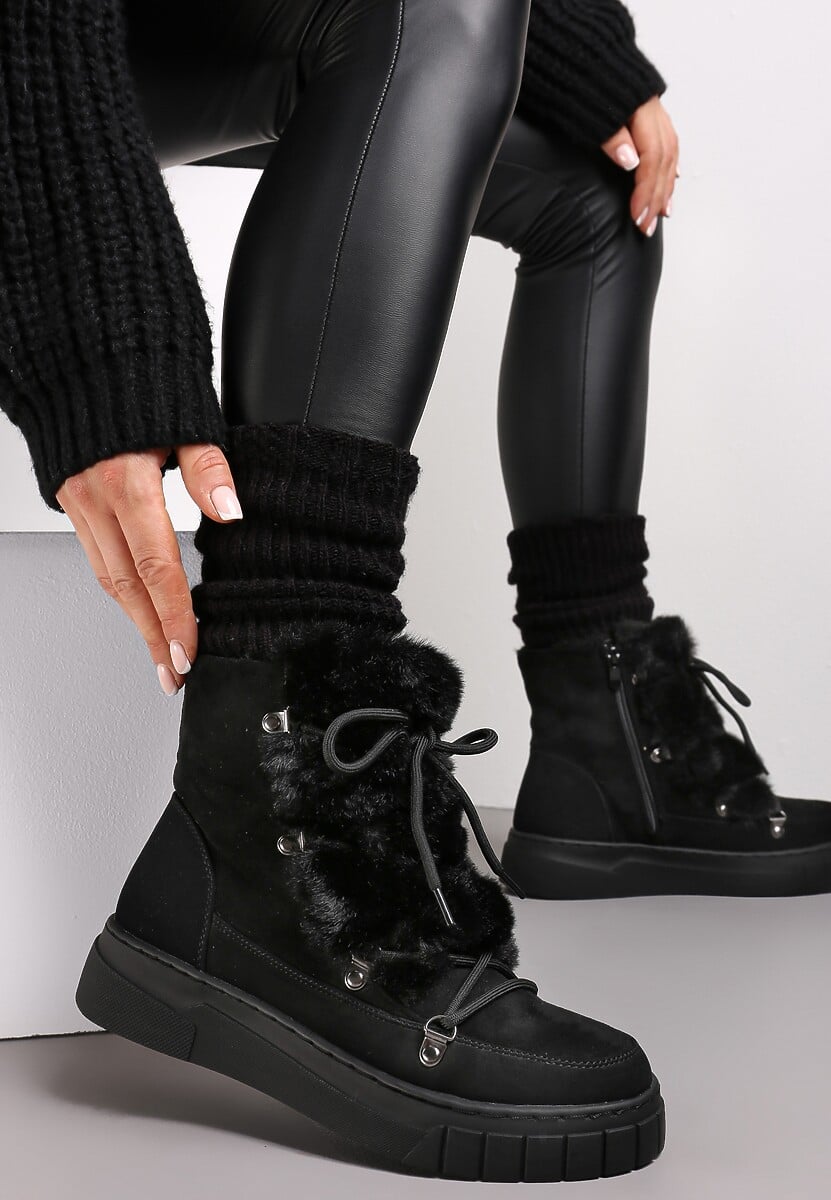 Beżowe Mocno Ocieplone Śniegowce z Futerkiem Wzdłuż Wiązania  Avivina