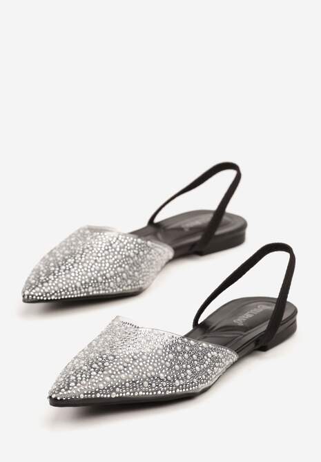 Czarne Sandały z Przezroczystą Cholewką Ozdobione Cyrkoniami Silevea