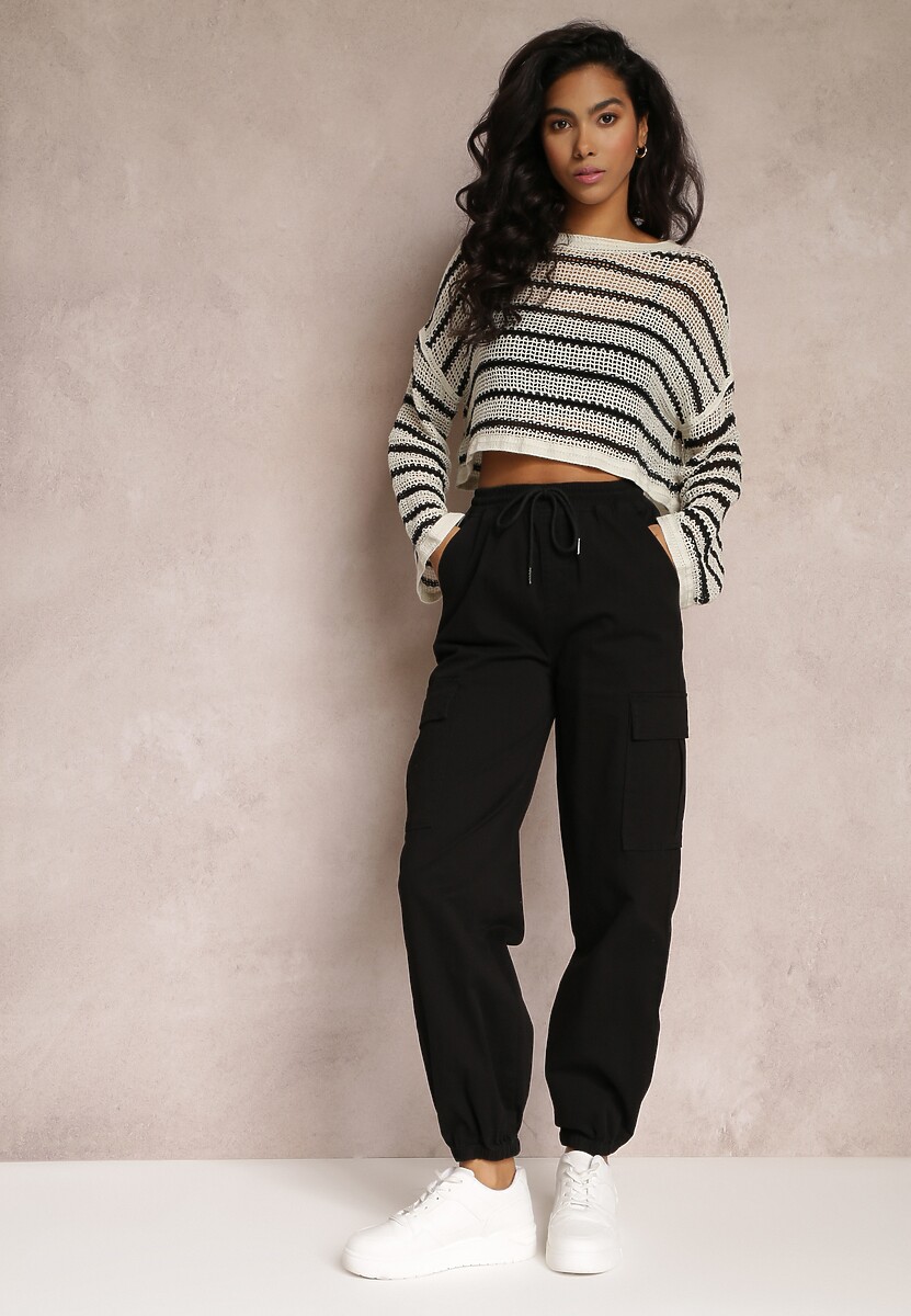Czarne Spodnie Joggery z Gumką w Pasie i Szerokimi Kieszeniami Amrita