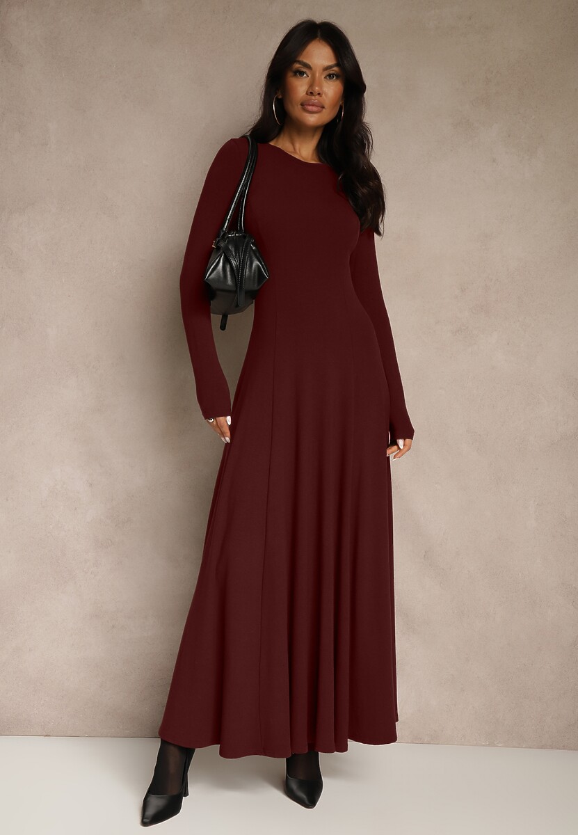 Bordowa Rozkloszowana Sukienka z Bawełny Tusmala