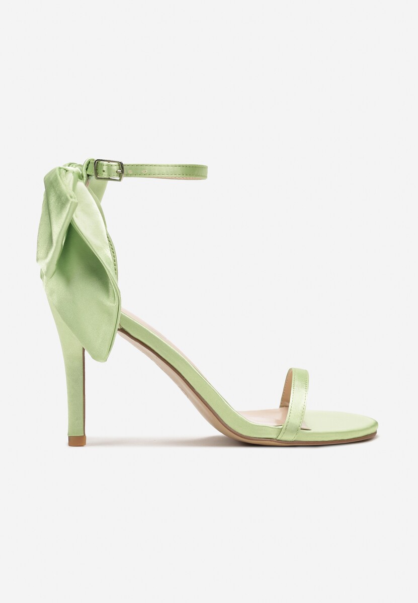 Zielone Satynowe Sandały na Szpilce z Kokardą Chetha