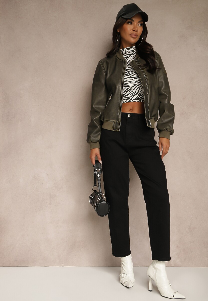 Czarne Jeansy Mom Fit Regular Waist Feselesa