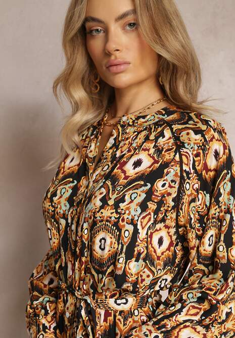 Beżowo-Brązowa Sukienka Pudełkowa z Wiązanym Paskiem Isovae