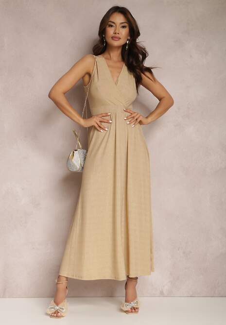 Beżowo-Złota Sukienka Sematea