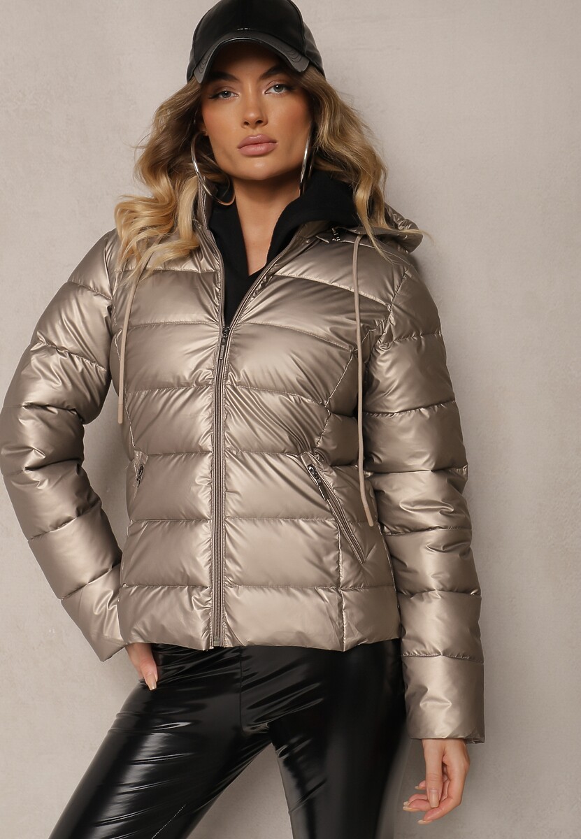 Złota Kurtka z Odpinanym Kapturem i Pikowanym Przeszyciem Sintheia