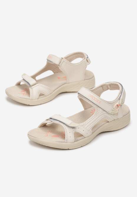 Beżowe Sandały w Sportowym Stylu ze Skórzaną Wkładką Acakaia