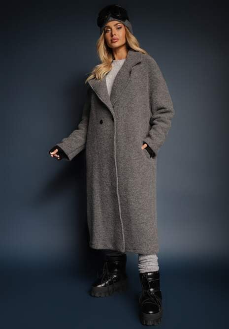 Ciemnoszary Długi Płaszcz Jednorzędowy o Kroju Oversize Vlekoma