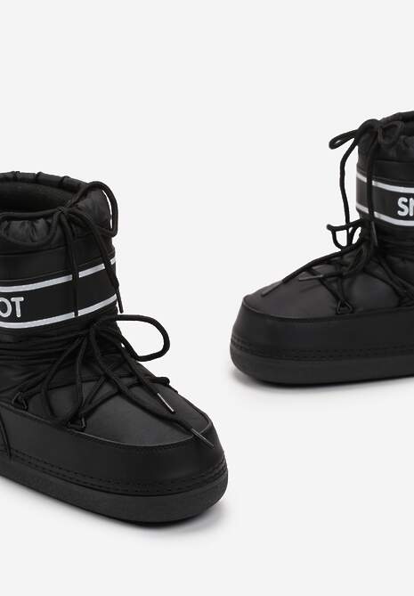 Czarne Śniegowce z Nadrukiem i Ozdobnym Wiązaniem Zulla