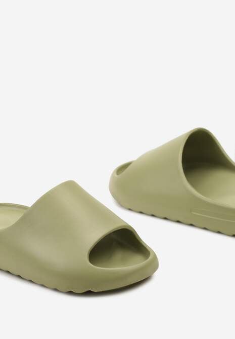 Zielone Płaskie Klapki z Pianki z Szerokim Paskiem Nellarina