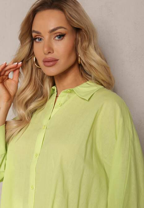 Jasnozielona Koszula z Bawełny Rękawy 3/4 Typu Nietoperz Delilatia