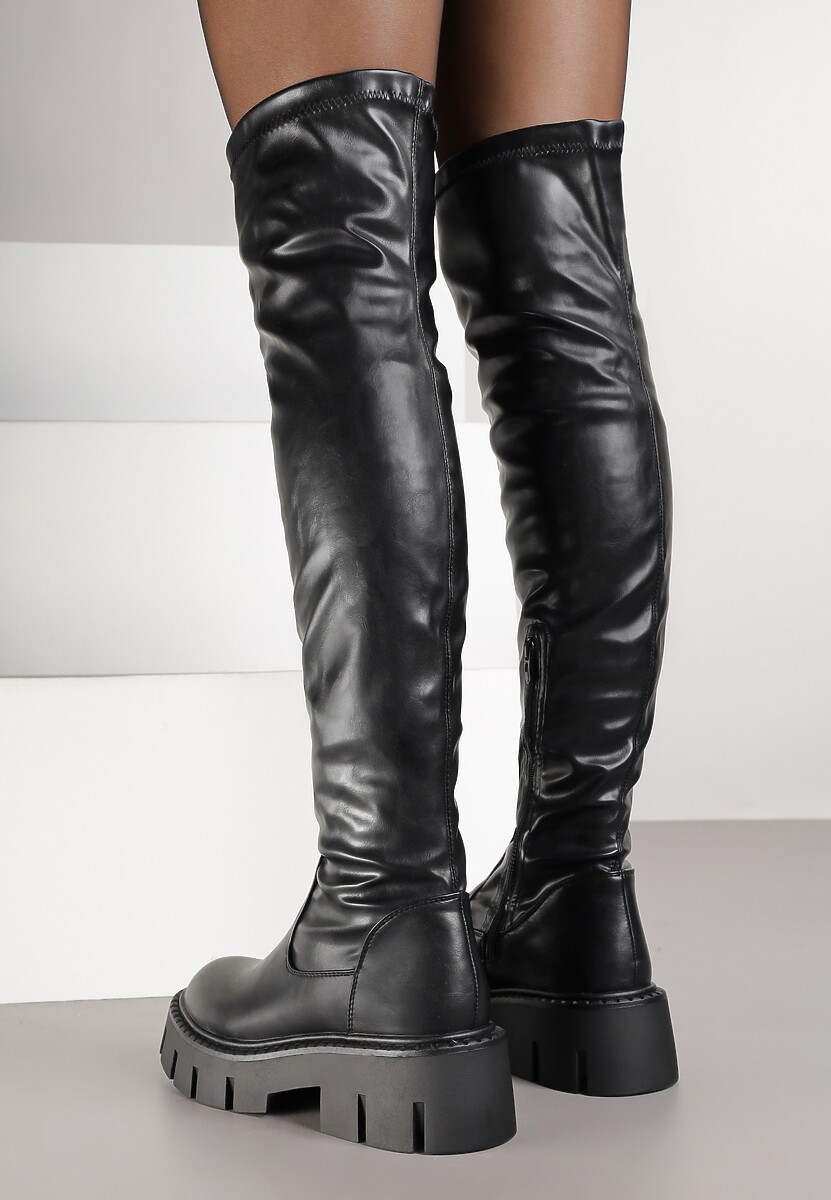 Czarne Kozaki Vices w Stylu Muszkieterek na Tłoczonej Platformie Lorisse