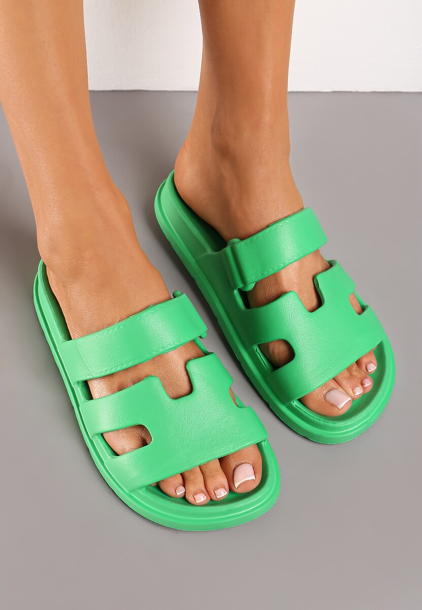 Zielone Basenowe Klapki Piankowe z Wycięciami na Pasku Wrenlita
