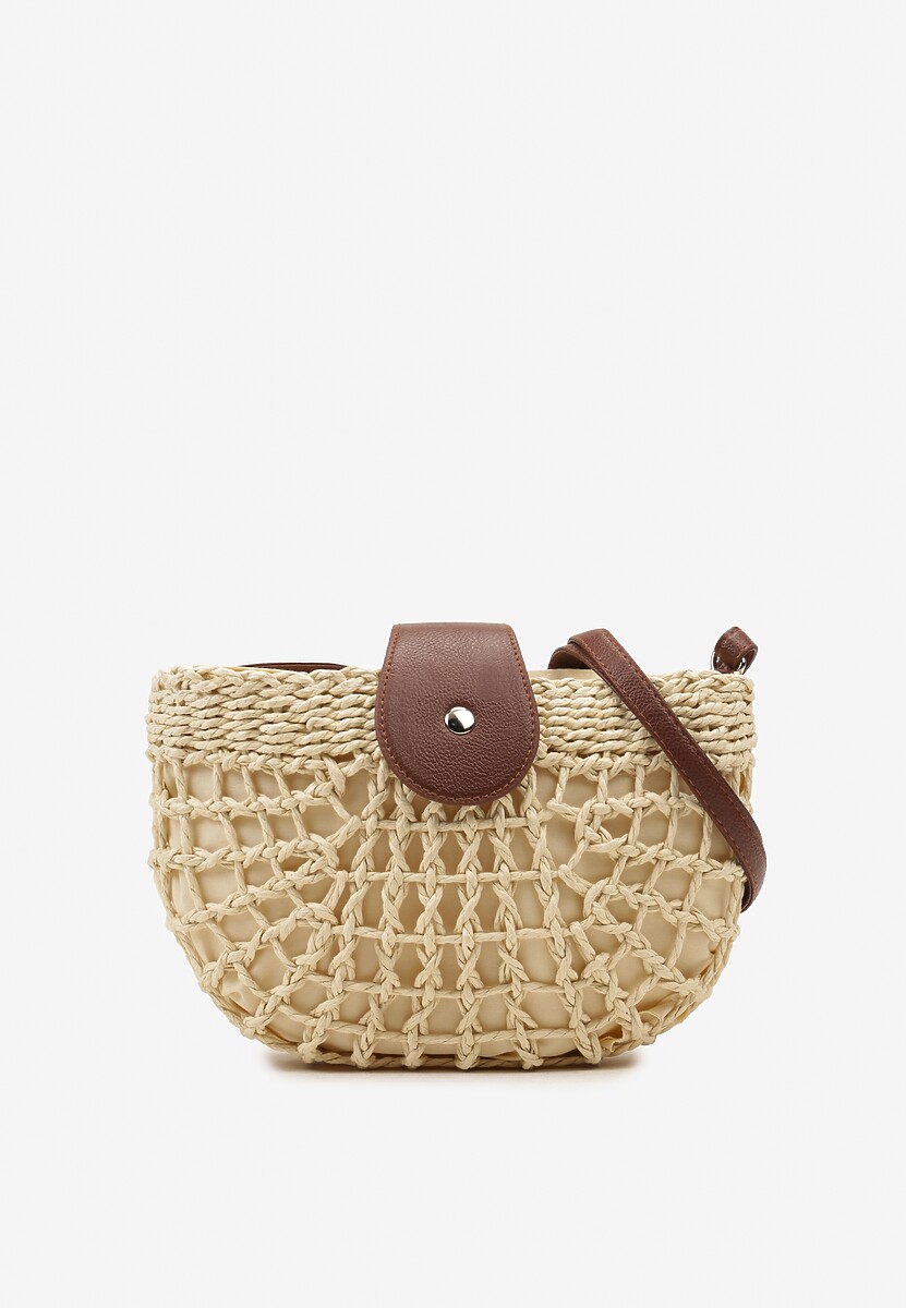 Jasnobeżowa Pleciona Torebka na Regulowanym Pasku z Zapięciem na Zatrzask i Suwak Setelia