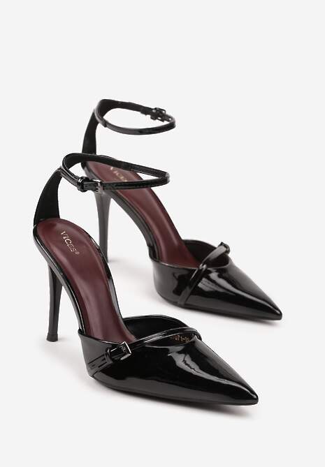 Czarne Szpilki Vices z Lakierowanym Połyskiem i Ozdobną Sprzączką Tilonea