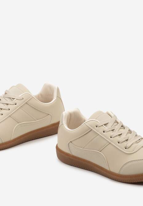 Beżowe Sneakersy z Ozdobnymi Przeszyciami przed Kostkę Redala