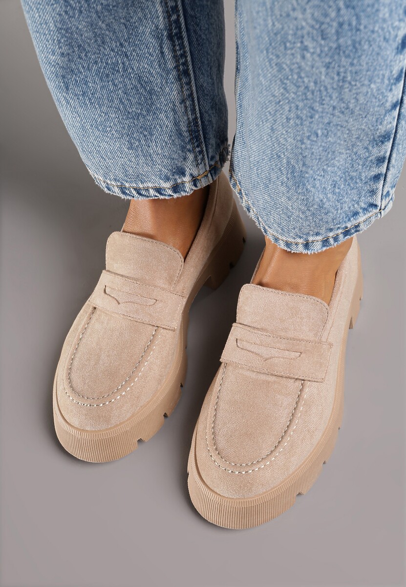 Beżowe Mokasyny na Grubej Podeszwie z Protektorem Misal
